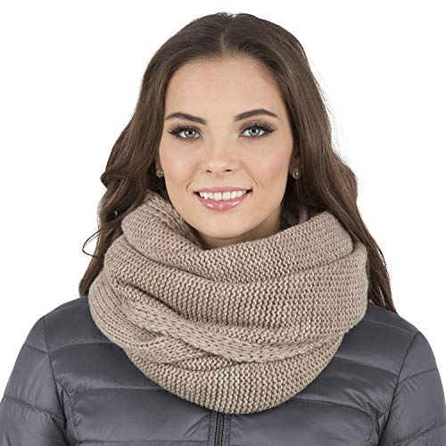 VIVISENCE Loop Schal Strick Zweimal Gefaltet Ideal Wärm Für Wintertage 7103, Beige,Einheitsgröße
