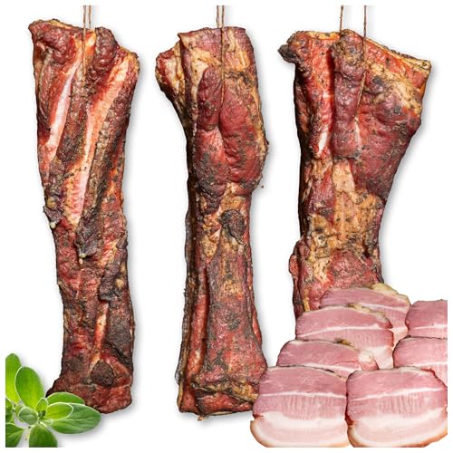Geräucherter Bacon – Mit Kräutern verfeinert und traditionell geräuchert – Zartes Schweinefleisch – Ohne Zusatzstoffe – 400 g Stück