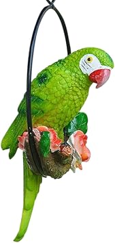 Hanging Parrot Garden Decor Resin Parrot Outdoor Decor Parrot on Perch Garden Sculpture Parrot Statue for Outdoor Garden Decorations Green Spring Gardening Tool