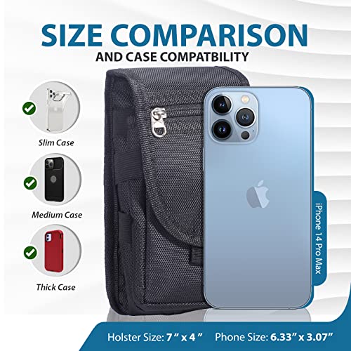 Multipurpose Large Capacity Vertical Smartphone Holster Belt Loop Waist Bag Money Pocket Cellphone Bag with Hook Ring for iPhone 6S 6 Plus LG G3/G4 Galaxy NOTE 5 S6 Edge +Free Hwin Keychain (Black)