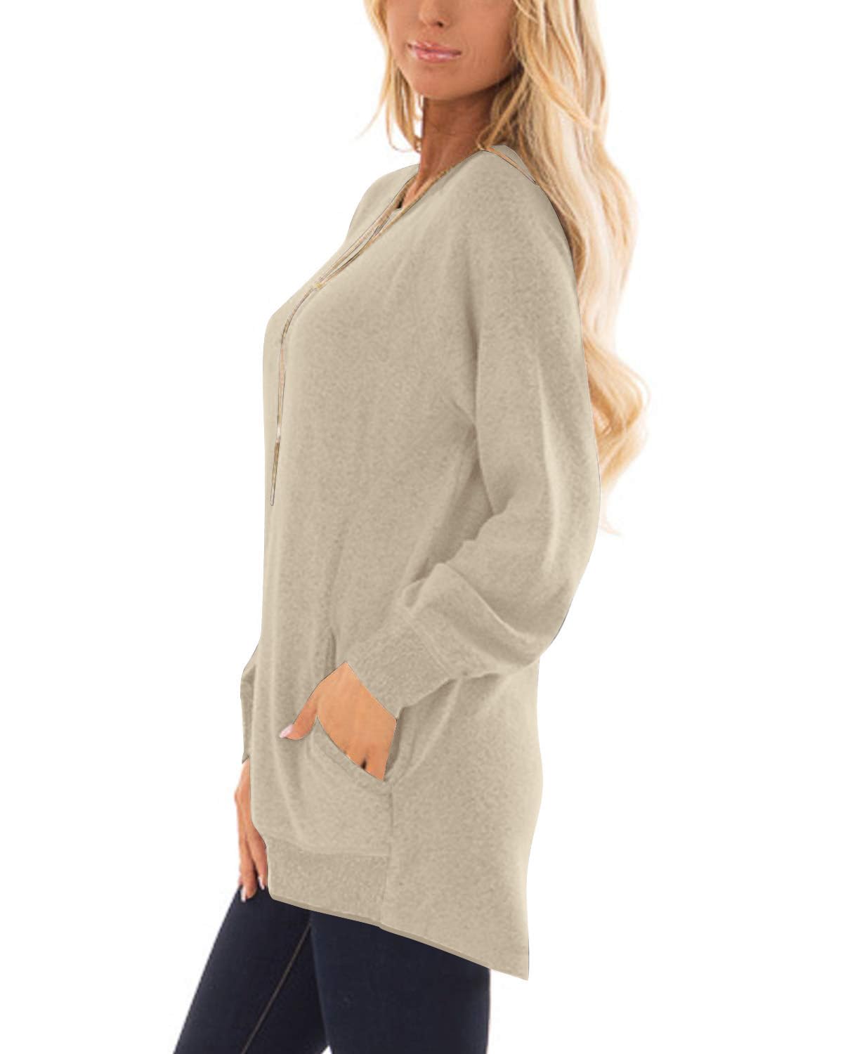 KUOTAI Womens Fall Long Sleeve T-Shirts Casual Tunic Tops for Leggings Loose Soft Blouses with Pocket