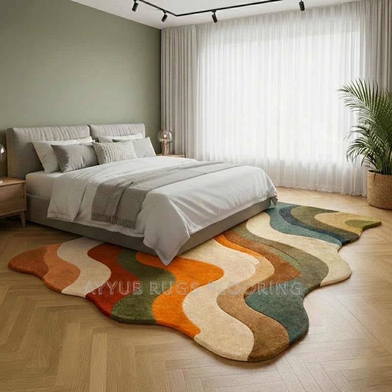 Hand-Tufted Wool Abstract Wave Pattern Area Rug, Premium Soft & Durable Modern Floor Carpet for Living Room, Bedroom, Nursery & Home Decor 8 x 12 Ft Multi/C
