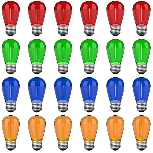 24-Pack S14 1W LED Outdoor String Light Replacement Bulbs, Multi-color
