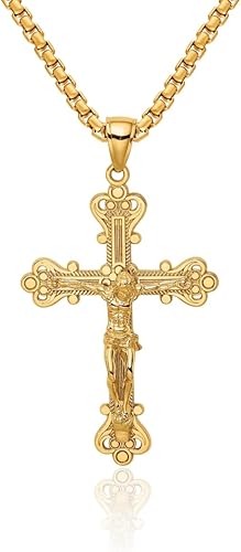 IceCarats Collar con colgante de cruz sagrada de Señor Jesucristo de oro amarillo macizo de 14 quilates