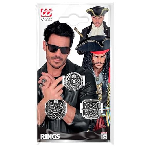 W WIDMANN MILANO Party Fashion - Anillos piratas para hombre, juego de 3, joyas de disfraz para carnaval, Halloween y cosplay | Ya disponible en tu tienda friki favorita! En mundofriki.es!
