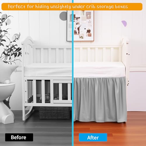 Image of Crib Bed Skirt Dust Ruffle 100% Cotton - Natural, Soft, Breathable for Baby's Delicate Skin, Nursery Toddler Crib Bed Skirt for Baby Boys Girls, Fits Standard Cribs 28 inch x 52 inch with 14 inch Drop
