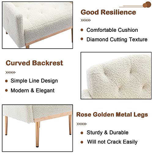 Kinffict Modern Accent Chair, Upholstered Single Sofa Arm Chair For Living Room And Bedroom, Upholstered Comfy Armchair Chair With Solid Tapered Metal Legs, White #TOP3