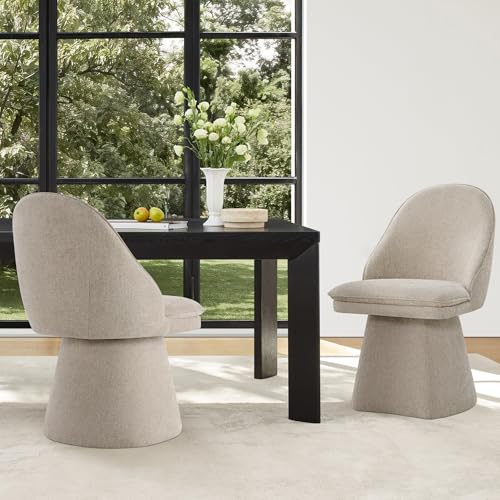 Image of KISLOT Swivel Dining Chairs Modern Desk Chair Upholstered Linen Fabric Side Chair for Kitchen Dining Room Bedroom,Khaki,2 Box