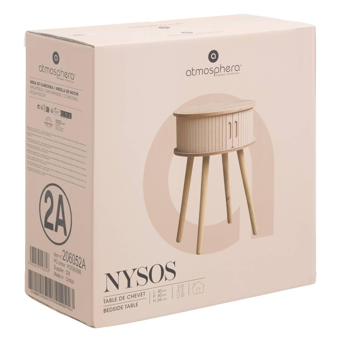 Table d'appoint Table de Chevet 2 Portes Effet Lattes Beige crème H 54 cm - Atmosphera