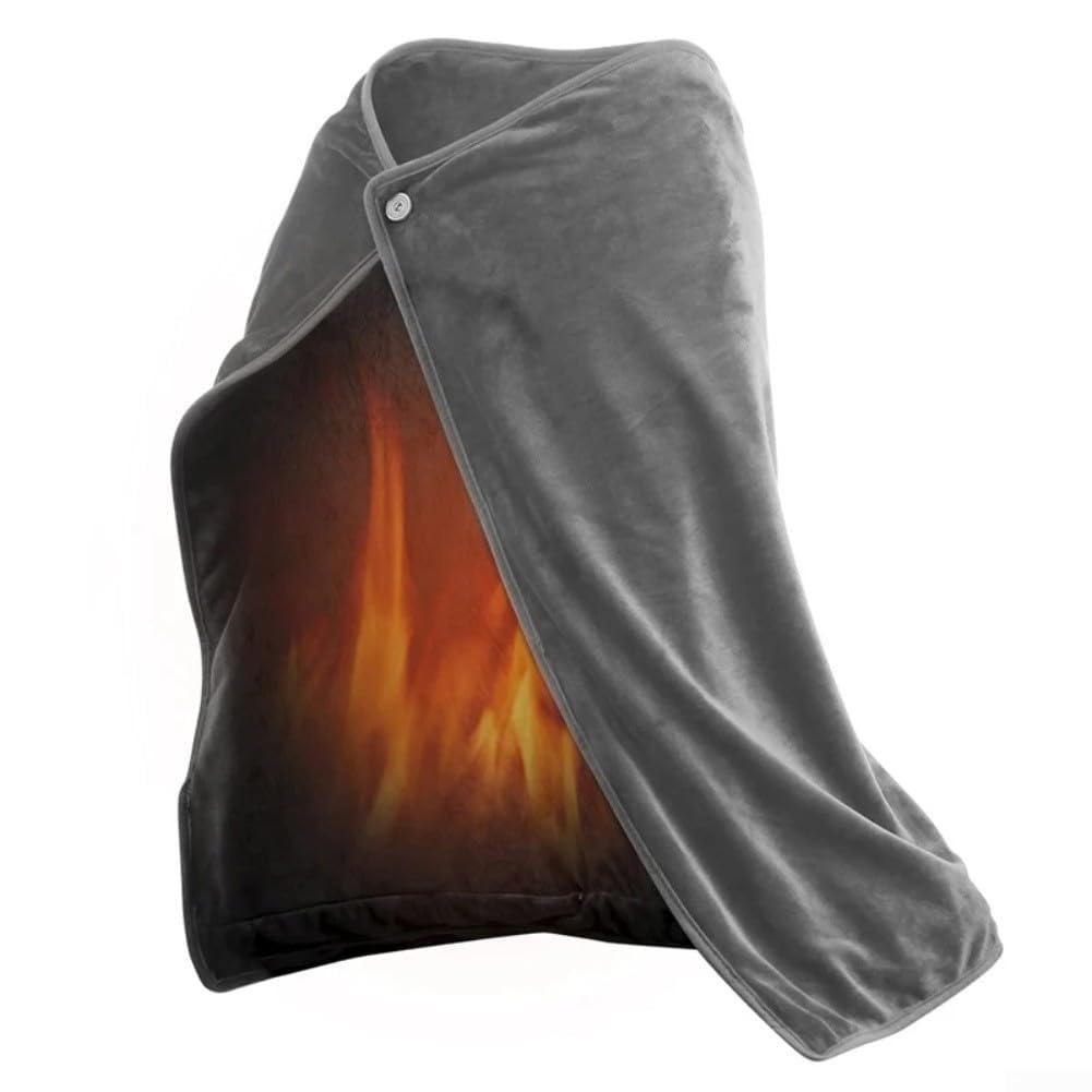 Coperta in flanella riscaldata con USB, 100 x 70 cm, portatile, indossabile, lavabile, calda, con riscaldamento in fibra di carbonio, temperatura regolabile, per campeggio, casa, ufficio