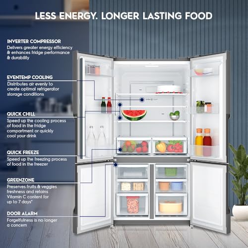 Image of Electrolux 564L Inverter French Door 4 Door Side by Side Frost Free Refrigerator, Bottom Mount Freezer, GreenZone Technology, EvenTemp, UltimateTaste 700, EQE5600B-S, Brush Neutral Steel