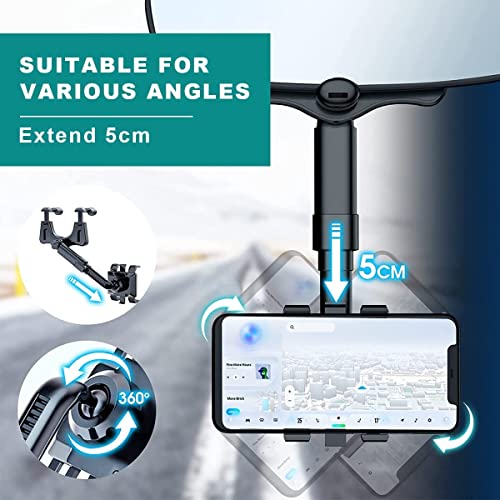 Image of Universal Mobile Auto Car Phone Holder, 360 Rotatable & Retractable, Adjustable for GPS Rearview Mirror, Compatible with Phones 3-7 Inches