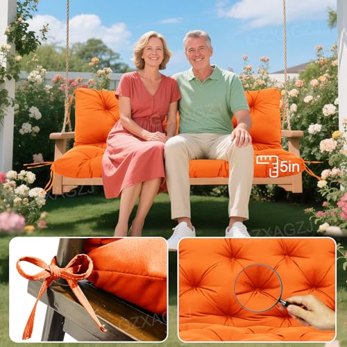 Image of Premium Outdoor Swing Cushions 70x40 inch Waterproof Porch Swing Cushions 2-3 Seater Replacement with Backrest and Ties Swing Cushion for Outdoor Furniture Patio Porch Backyard Garden (Orange)