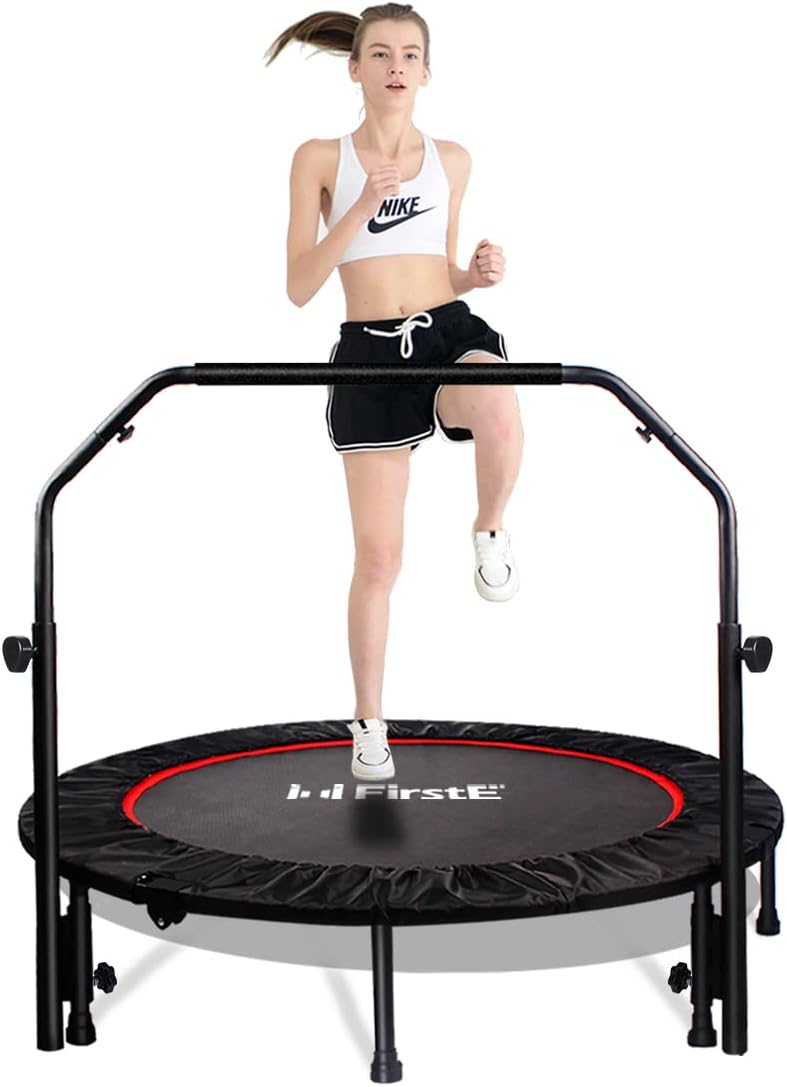 48 Inch Foldable Fitness Trampolines with 4 Level Adjustable Heights Foam Handrail,Jump Trampoline for Kids and Adults Indoor&Outdoor, Max Load 440lbs
