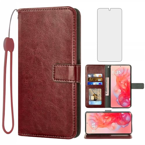 Compatible with Motorola Moto G Stylus 5G 2024 Wallet Case Tempered Glass Screen Protector and Leather Flip Cover Card Holder Stand Cell Accessories Phone Cases for G5 Women Men Brown -  Asuwish, Moto-G-Stylus-5G-2024-FMWQB-Brown