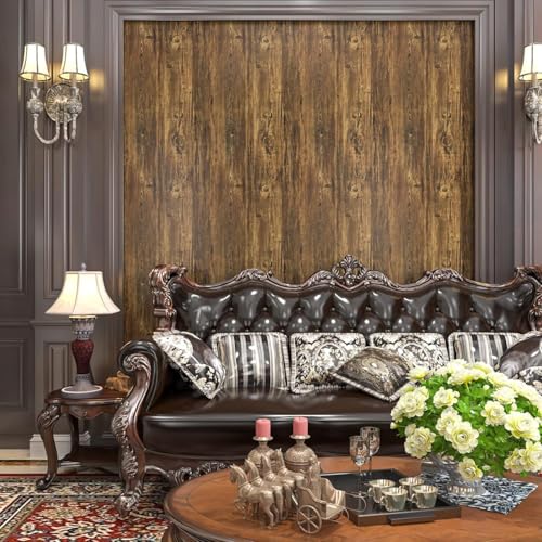 Image of WALLMATE Brown Wood Grain Contact Paper Waterproof Wallpaper Furniture Sticker for Kitchen Cabinet Table Door Floor Self-Adhesive Vinyl Wall Covering (12x150 Inch, Gold Brown)