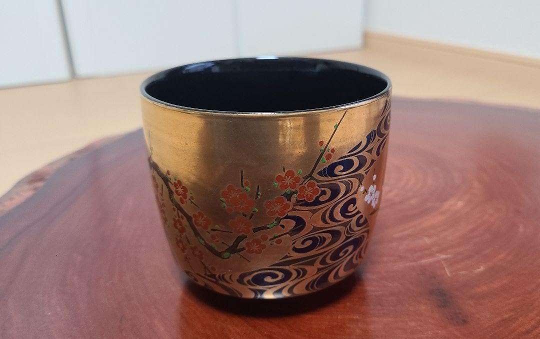 Amazon.co.jp: 茶道具 筒茶碗 金地 光琳梅 宮地英香作 抹茶茶碗