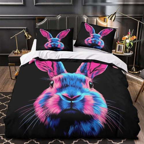 Housse de couette lapin microfibre durable parure de lit double chic - 2