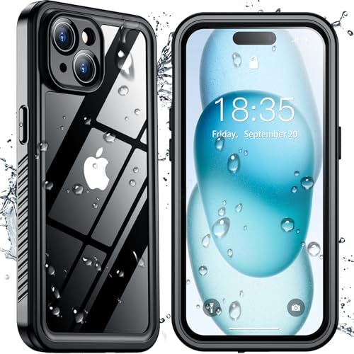 SPIDERCASE for iPhone 15 Case Waterproof, Built-in Lens & Screen Protector, Full Heavy Duty Protection, 12FT Military Shockproof, Dustproof Phone Case,Black