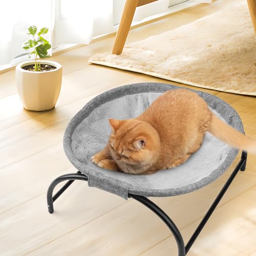 LIFLIX Katzenhängematte Outdoor, Erhöhter Katzenbett mit abnehmbarem, Waschbarem Plüsch, Stehend Hängematte Katzen für Innen-/Außenbereich (Grau)