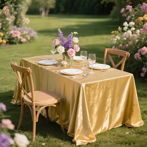 Highdi Toalha de mesa retangular em tecido acetinado, toalha de mesa em tecido lavável protetor mesa para festas casamento hotel banquete aniversário e restaurante (36 dourado, 145 * 305 cm)