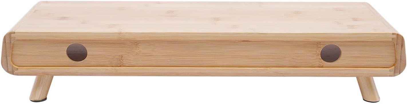 Bamboo Monitor Stand Riser, No Assembly Required Exquisite Monitor Support with Drawer, Ergonomic Height Wood