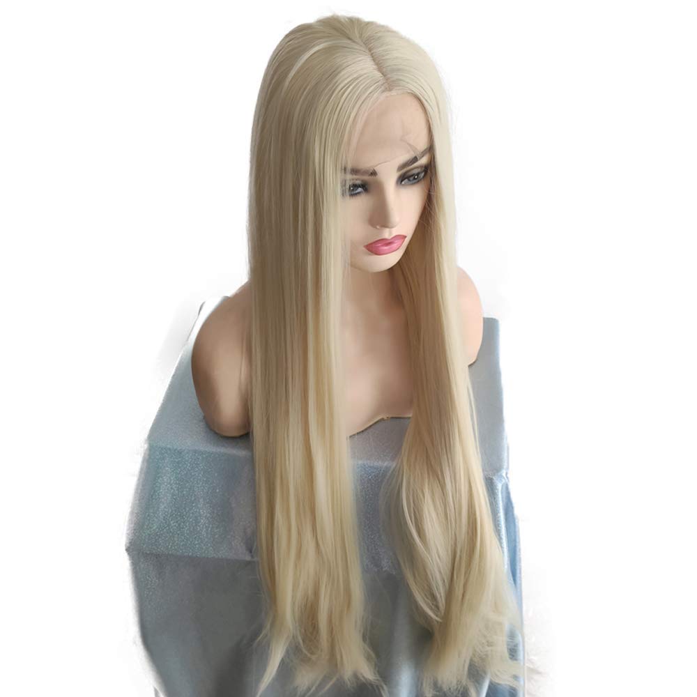 X-TRESS Platinum Blonde Synthetic Lace Front Wigs For Black Women 28 Inch Long Straight Free Part Daily Hair Wig Heat Resistant - 200165144