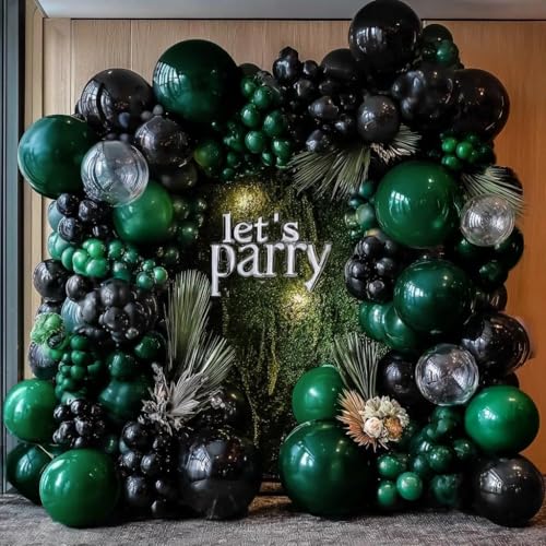 Image of Black Green Balloon Garland Double Stuffed Dark Emerald Green Balloons Clear Bobo Metallic Black Balloon Arch Kit for Graduation Baby Shower Birthday Bridal Shower Graduation Party Decorations