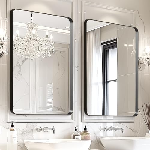 Image of USHOWER Black Bathroom Vanity Mirror for Over Sink, 24 x 36 Inch Rectangle Mirror for Bedroom, Bathroom, Entryway, Wall Mounted & Metal Frame, Tempered Glass, 2-Pack