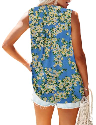 KISSMODA Tank Tops for Women Summer Casual Sleeveless Shirts Dressy Trendy V Neck Tunics Loose Notched Blouses S-3XL