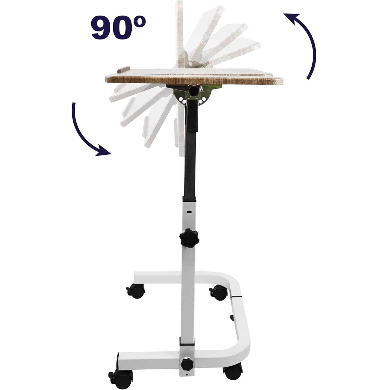 KMINA Table de Lit Médicale à Roulette Réglable en Hauteur et en Largeur, Blanc, Table Roulante pour Lit Médicalisé, Plateau Inclinable en Forme de C