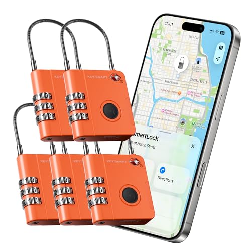 Image of KeySmart SmartLock Tracking Luggage Locks, TSA Locks for Luggage, Combination Lock Compatible with Apple Find My App, Best Travel Essentials, Replaceable Non-Rechargeable Battery (Orange 5 Pack)