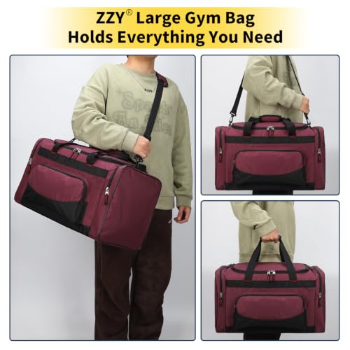 Image of 55L Gym Bag Sport Duffle Bag for Men, Maroon | Spacious, Multi Pockets, 22 inch, Weekender, Travel