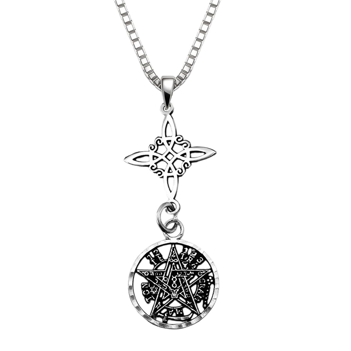 Collar chico Tetragramaton pentagrama y nudo de brujas celta wicca en plata ley 925 curado en luna llena de Bissier JOYAS