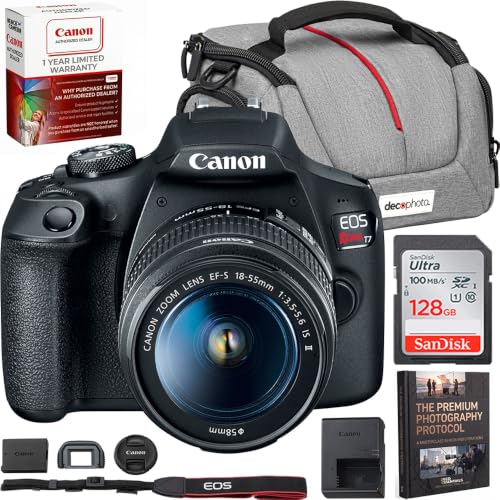 Image of Canon EOS Rebel T7 DSLR Camera with 18-55mm Lens Bundle 24.1MP Beginner Digital Camera Kit with Sandisk 128GB Memory Card, Camera Bag & Deco Essentials Photography Guide Book