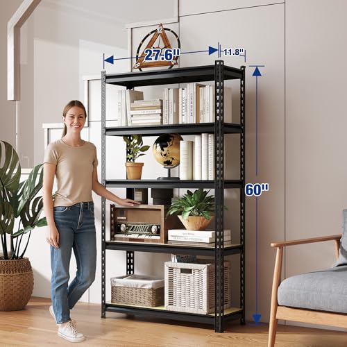 Image of WORKPRO 5-Tier Storage Shelf, 72 inch H Heavy Duty Adjustable Garage Shelving Unit 2180LBS Capacity, for Basement, Kitchen, Pantry, 27.6 inchWx11.8 inchDx60 inchH, Black