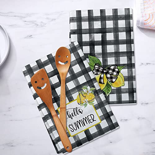 Lebsitey Lemon Kitchen Towels, 2 Pack Hello Summer Quotes Tea Dish Towels, Absorbent Drying Cloth Tea Towels For Cooking Baking, 16 X 24 Inch #TOP2