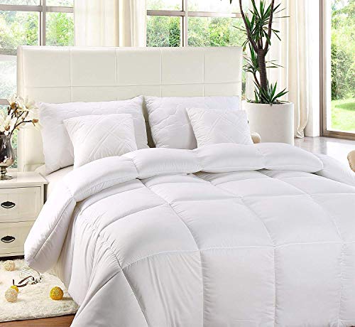 Decomil All-Season White Down Alternative Quilted Comforter - Corner Duvet Tabs - Hypoallergenic - Plush Microfiber Fill - Machine Washable - Duvet Insert - Stand-Alone Comforter - Queen Size 88