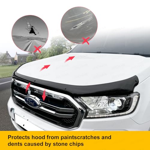 JHCHAN Bonnet Guard for Ford Ranger Accessories 2016-2022, T7 T8 -Ford Ranger Raptor Wildtrak Ecoblue Limited XLT Stormtrak Thunder Hood Protector Car Wind Stone Bug Deflector Shield Bugshield - Image 7