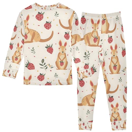 senya Kangaroo and Strawberry Pajamas Set Long Sleeve Soft Cotton Sleepwear 2 Piece2