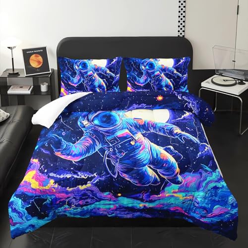Image of Kids Dark Blue Astronaut Comforter Set Full Size for Boys,Outer Space Themed Full Size Bedding Set,with 1 Comforter with 2 Pillow Case,Astronaut Themde Bedroom Decor for Boys Kids