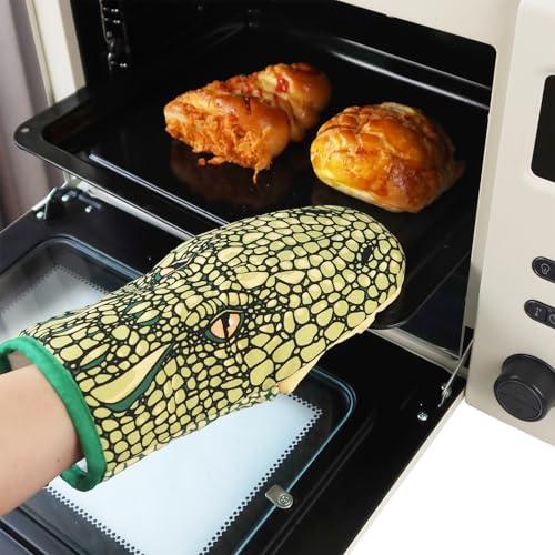 1 Pair Novelty Alligator Souvenir Oven Mitts Heat Resistant Crocodile Design Cotton Oven Gloves for Grilling Cooking Baking Barbecue Fun Animal Pattern Kitchen Gloves Mittens - Image 3
