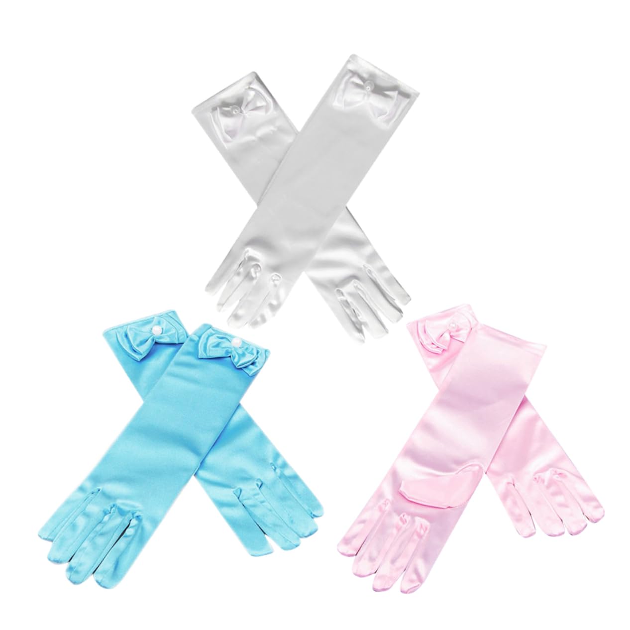 GAROZATION Girls Satin Gloves White Kids Dress Gloves Party Accessory Long Length Wedding Bowknot