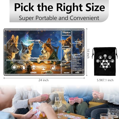 Image of for MTG Playmat with Card Storage Bag,Non-Slip Rubber Base & Smooth Surface 24x14in,Beginner-Friendly Magic Mat for Commander Deck,Dogs Playing Poker-1