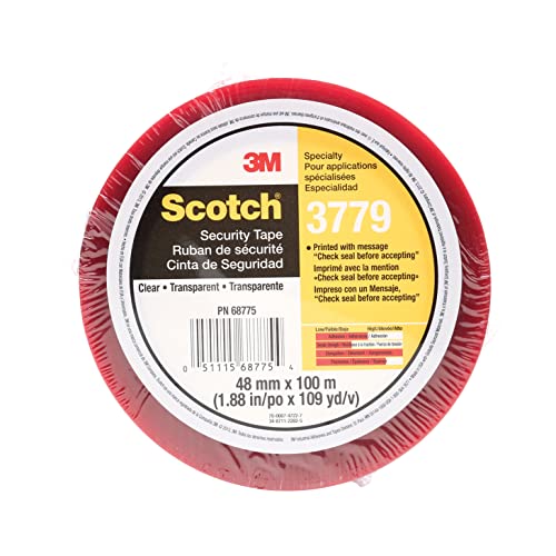 Image of 3M Scotch Security Message Box Sealing Tape 3779, Clear, 48 mm x 100 m | 1 Roll, Individually Wrapped Conveniently Packaged