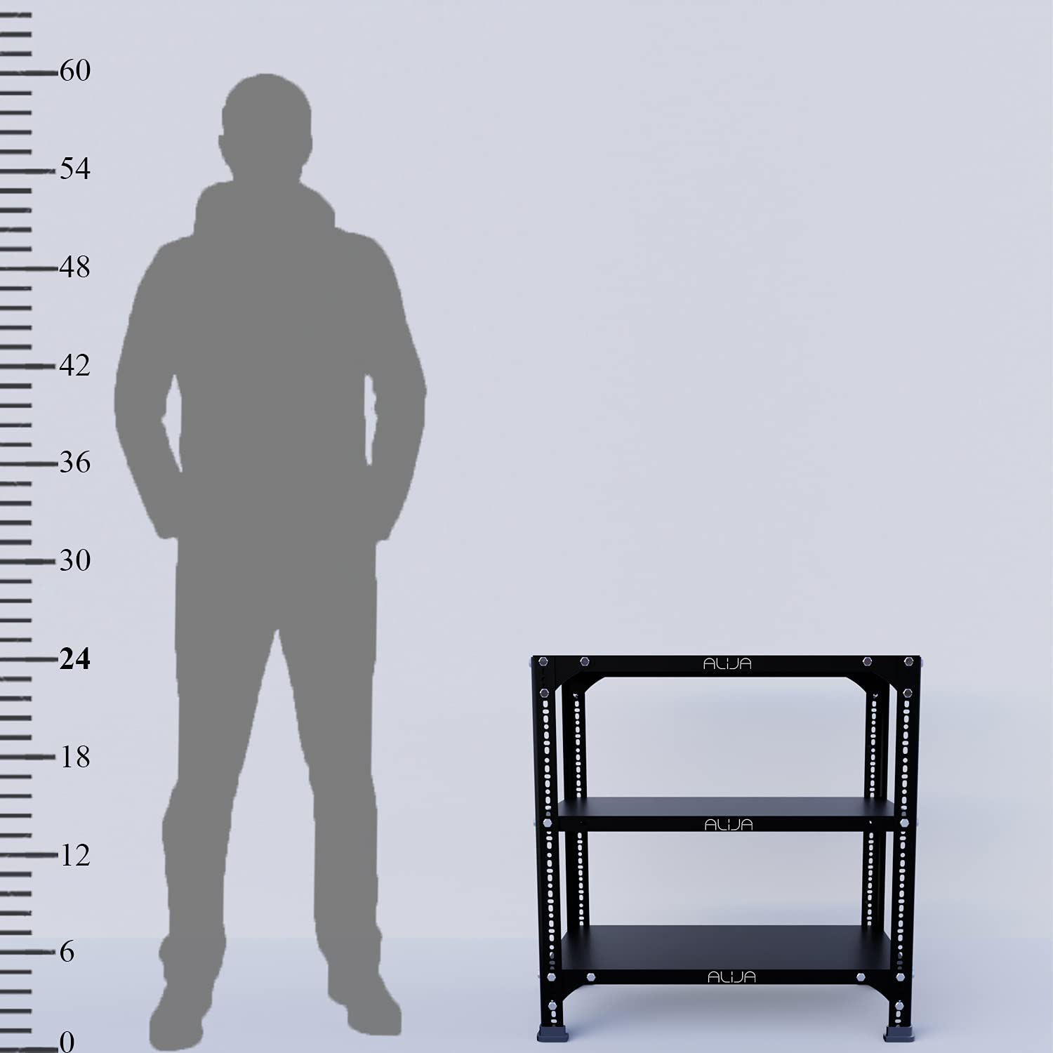 ALIJA Slotted Metal Rack - 3 Shelves, Black -4 ALIJA Slotted Metal Rack - 3 Shelves, Black -4