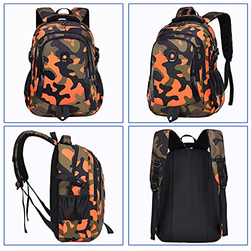 Yvechus School Backpack Casual Daypack Travel Outdoor Camouflage Backpack Christmas Presents For Boys And Girls (Dy Camo Orange) #TOP2