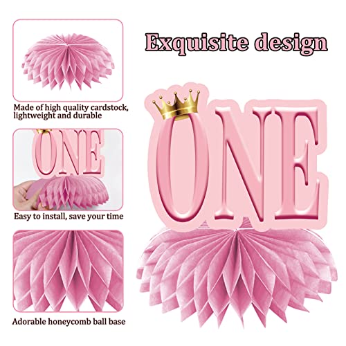 8Pcs 1St Birthday Decorations Honeycomb Centerpieces For Girls, Pink I Am One Happy First Birthday Table Centerpieces Party Supplies, One Year Old Bday Theme Table Toppers Decor For Indoor Outdoor #TOP4