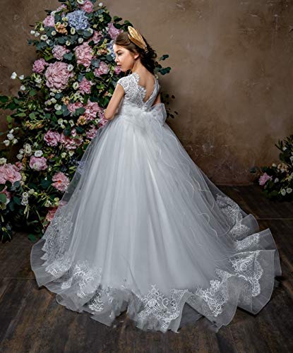 Lovely Princess Lace First Communion Dress White Long Flower Girls Dresses for Wedding 20202