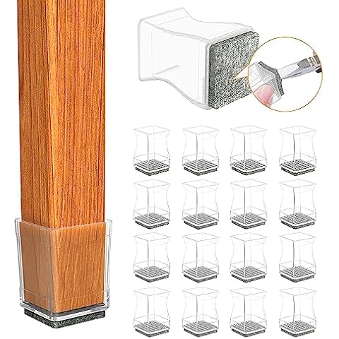Clear Square Chair Leg Floor Protectors, 16Pcs Silicone Chair Floor Protectors for Hardwood, Chair Legs Caps to Prevent Floor from Scratches and Reduce Noise, Easy to Move(1 1/4 Inch) Cover